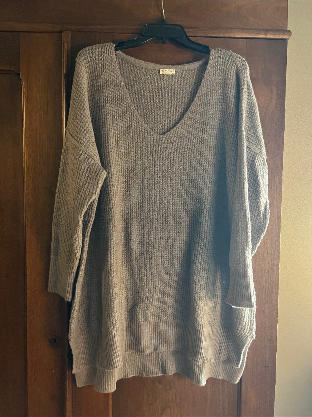 Free People Intimately V-Neck Longline Knit Sweater in Gray